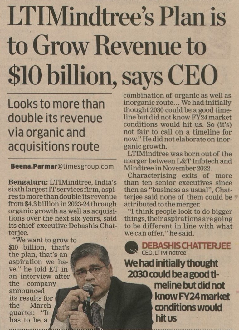 LTIMindtree's Plan is to Grow Revenue to $10 billion