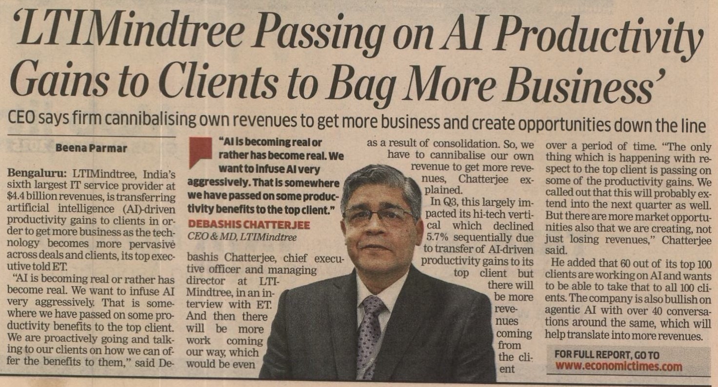 LTIMindtree Passing on AI Productivity Gains to Clients to Bag More Business